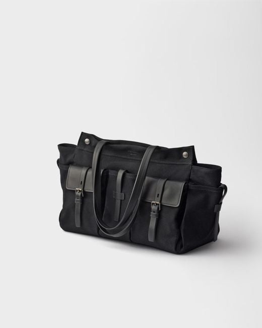 Prada Black Route Canvas And Leather Tote Bag for men