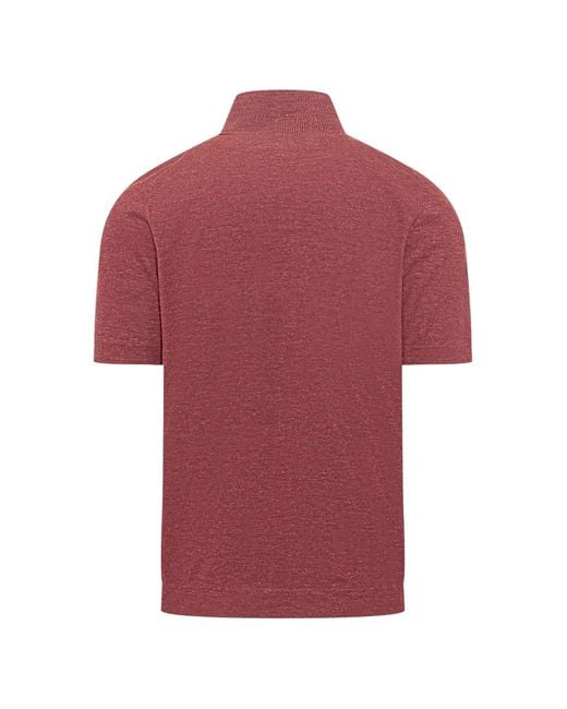 Brunello Cucinelli Red Short Sleeved Knitted Polo Shirt for men