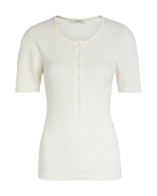 Lemaire White Ribbed Cotton-Blend Top
