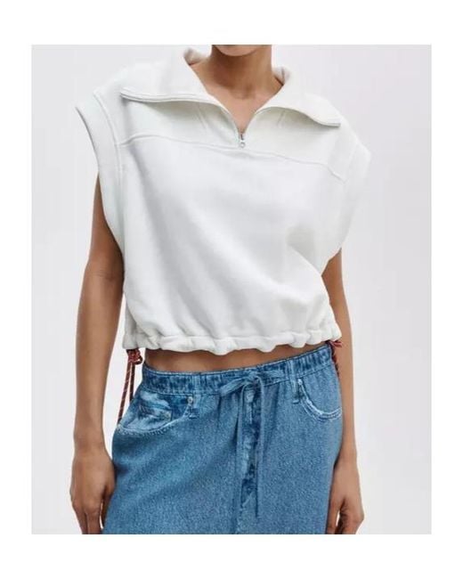 Rag & Bone White Vintage Terry Half-Zip Muscle Tee
