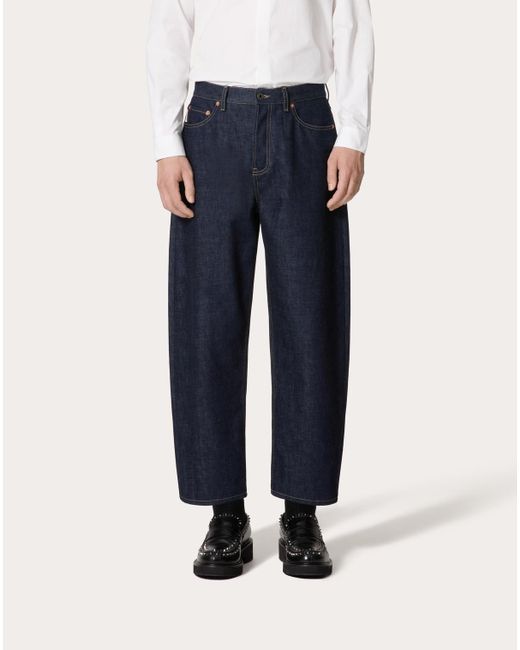 Valentino Blue Logo Patch Cropped-Leg Jeans for men