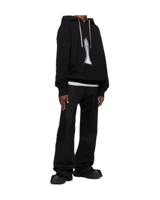 Rick Owens Black Oversized Printed Hoodie for men