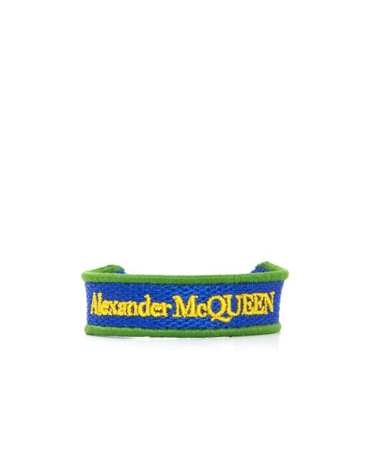 McQueen Blue Logo-Embroidery Cord Bracelet for men