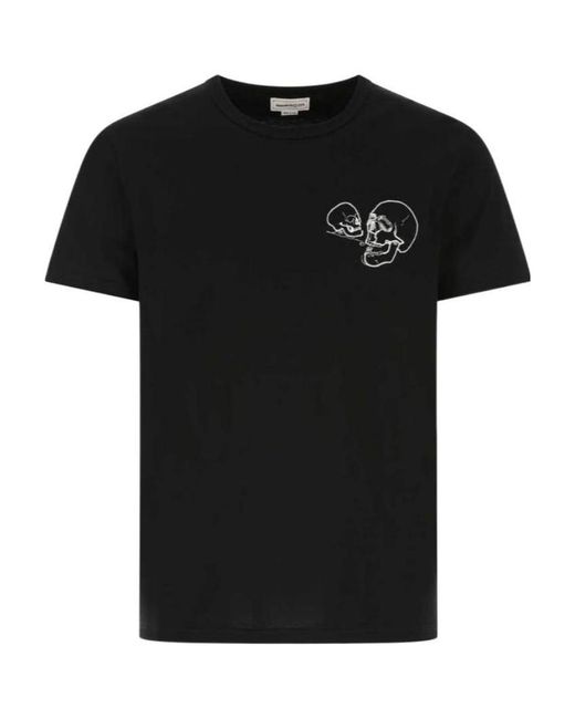 McQueen Black Skull Embroidered Crewneck T-Shirt for men