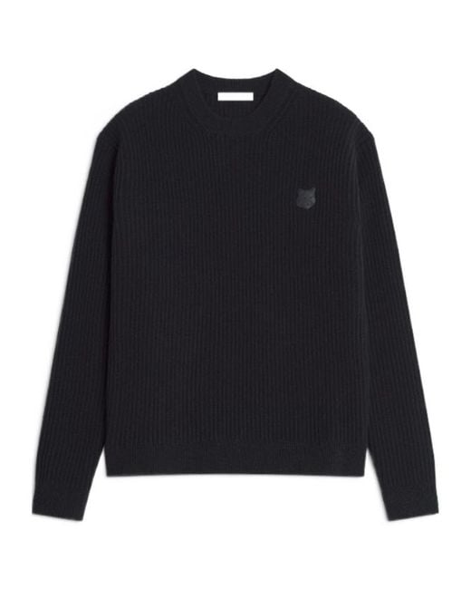 Maison Kitsuné Black Maison Kitsuné Fox Head Ribbed Jumper for men