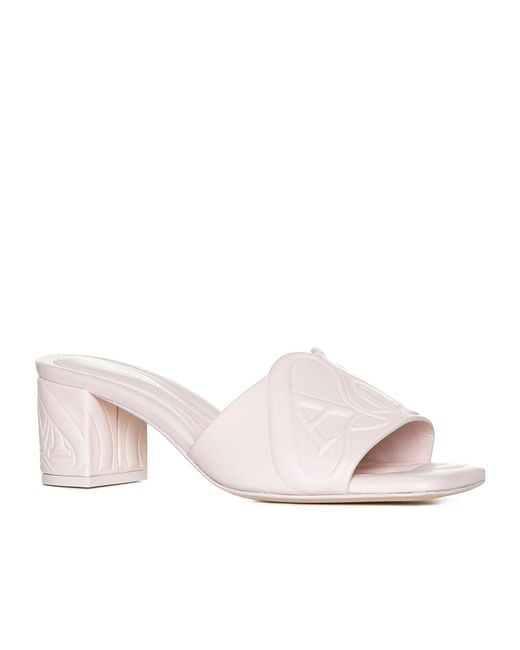 McQueen Pink The Seal Embossed Slip-On Sandals