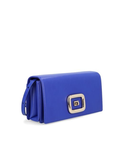 Roger Vivier Blue Embossed-Logo Leather Shoulder Bag