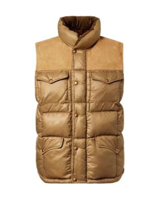 RRL Metallic Leather-Trimmed Ripstop Puffer Vest for men