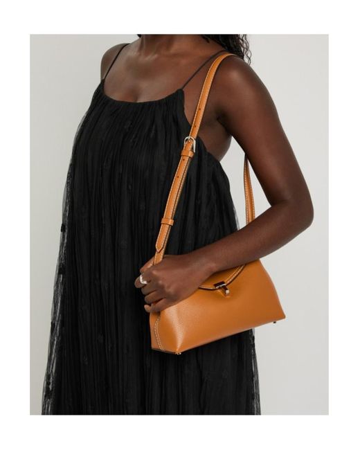 Totême Brown T-Lock Grained Leather Clutch
