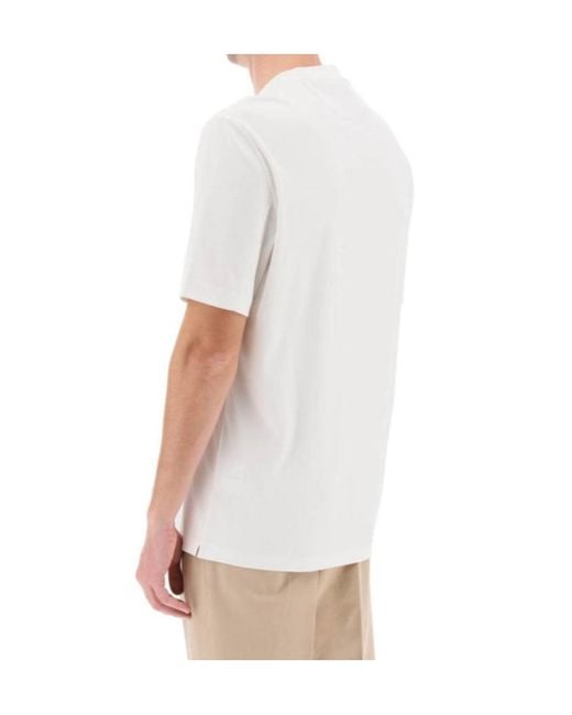 Brunello Cucinelli White Logo Printed Crewneck T-Shirt for men