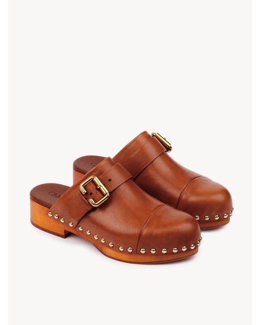 Chloé Jeannette Brown Leather Clogs