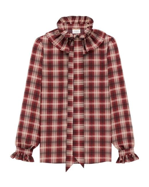 Saint Laurent Checkered Ruffle Detailed Shirt