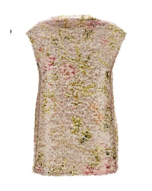Alberta Ferretti Natural Textured V-Neck Knitted Top
