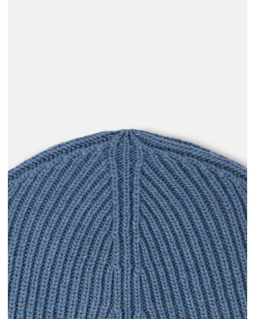 Stone Island Blue Logo-Patch Ribbed-Knit Beanie Hat