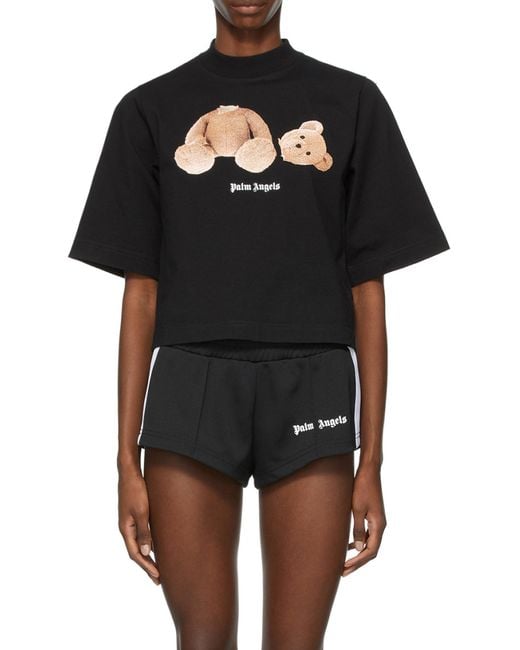 Palm Angels Black Bear Print Cropped T-Shirt