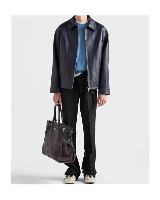 Prada Blue Nappa Leather Jacket for men