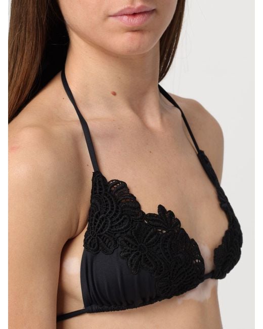 Ermanno Scervino Black Macramé-Detailing Bikini Top