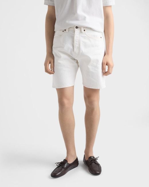 Prada White Old Denim Bermudas for men