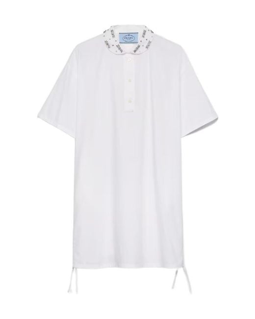 Prada White Embroidered Poplin Mini-Dress
