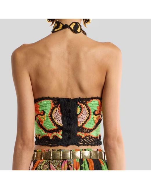 Etro Green Crochet Halterneck Crop Top