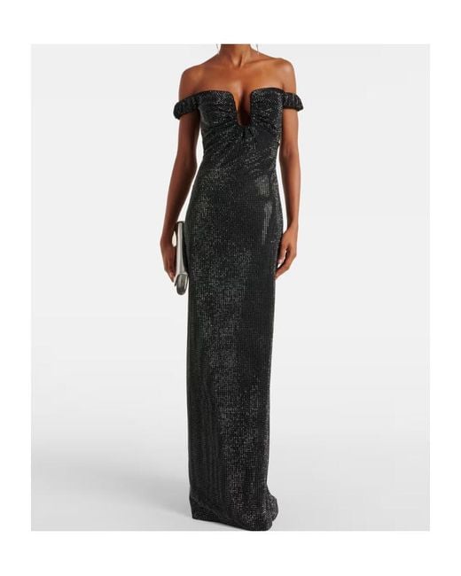 Roland Mouret Black Crystal-Embellished Off-Shoulder Gown