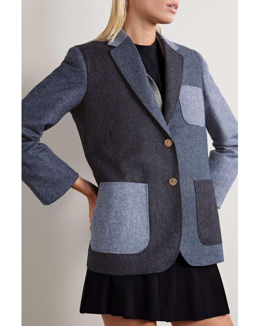 Thom Browne Blue Patchwork Donegal Tweed Blazer