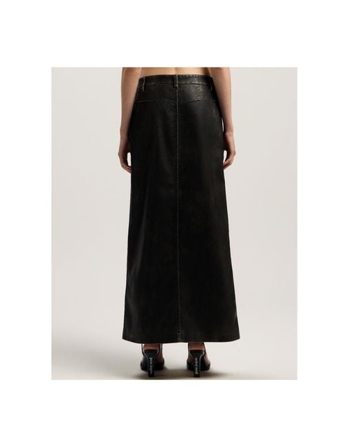 Palm Angels Black Curved Logo Coated Long Skirt