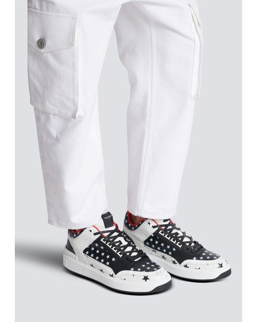 Balmain White B Court Star Printed Mid Top Sneakers for men