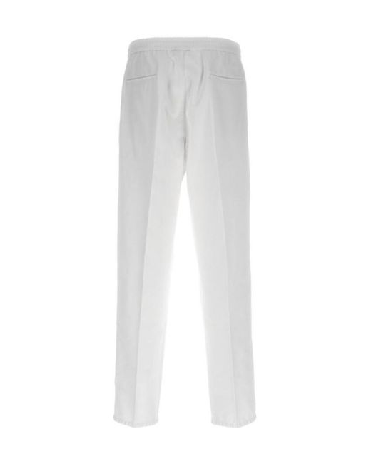 Brunello Cucinelli White Pleat-Detailed Drawstring Trousers for men