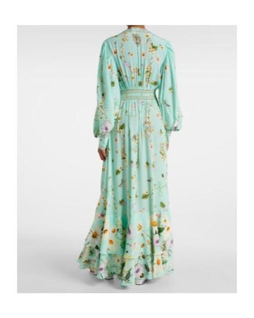 Camilla Green Floral Pattern Silk Crepe Dress