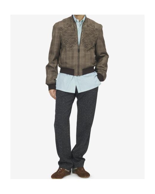 McQueen Gray Embroidered Check Bomber Jacket for men