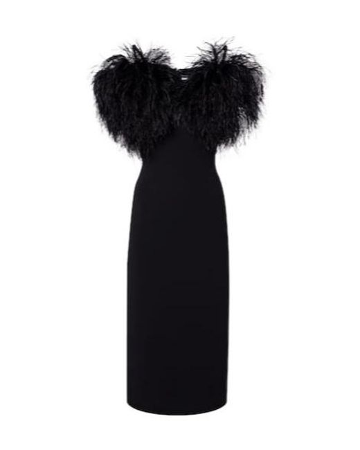 David Koma Black Feather-Trimmed Cocktail Dress