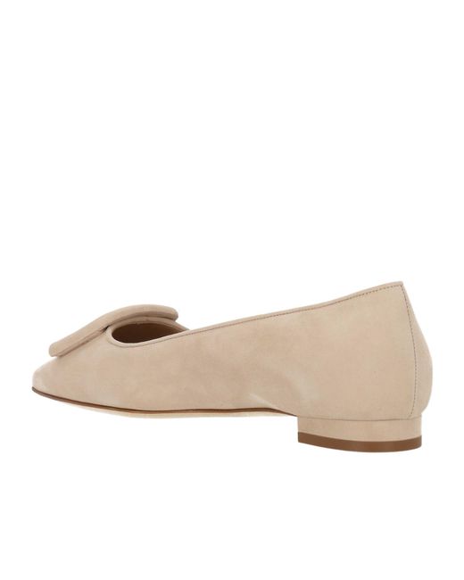 Manolo Blahnik Natural Buckle Pointed Flat Shoes