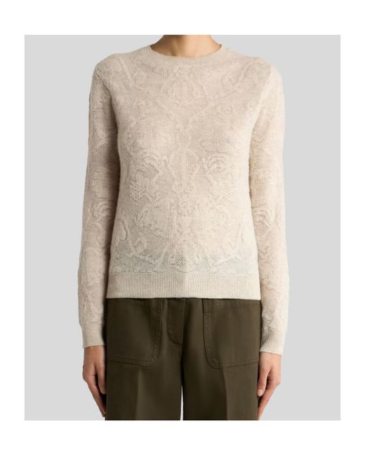 Etro Natural Wool Jacquard Sweater With Placed Motif