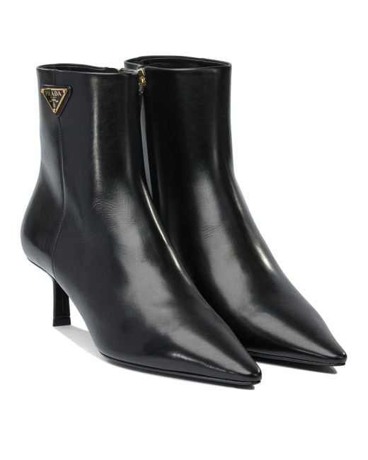 Prada Black Logo Leather Ankle Boots 30 Mm