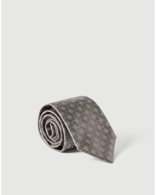 Brunello Cucinelli White Silk Tie With Geometric Floral Pattern for men