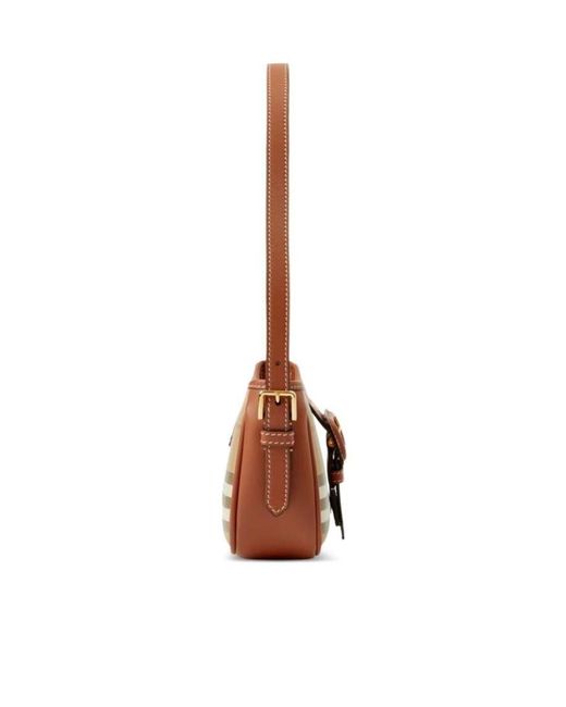 Burberry Brown Check Printed Buckle-Detailed Shoulder Bag