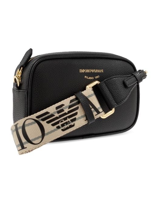 Emporio Armani Black Logo Detailed Zip-Up Crossbody Bag