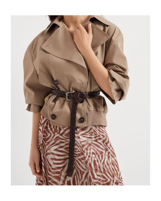 Brunello Cucinelli Brown Panama Cropped Pea Coat