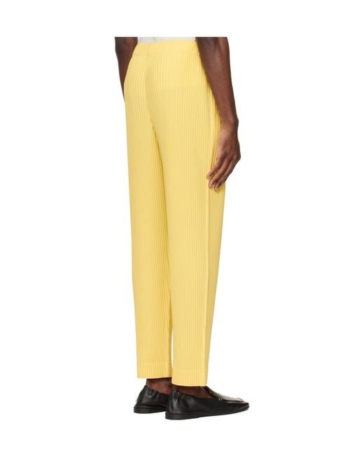 Homme Plissé Issey Miyake Yellow Pleated Casual Pants for men