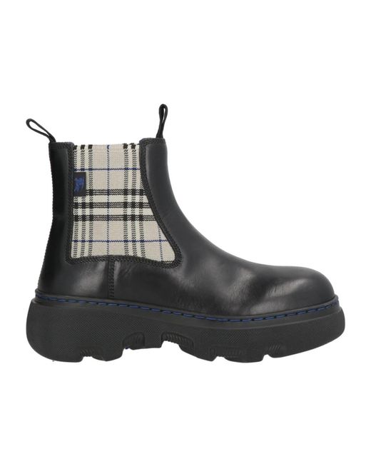 Burberry Black Solid-Color Platform Leather Boots