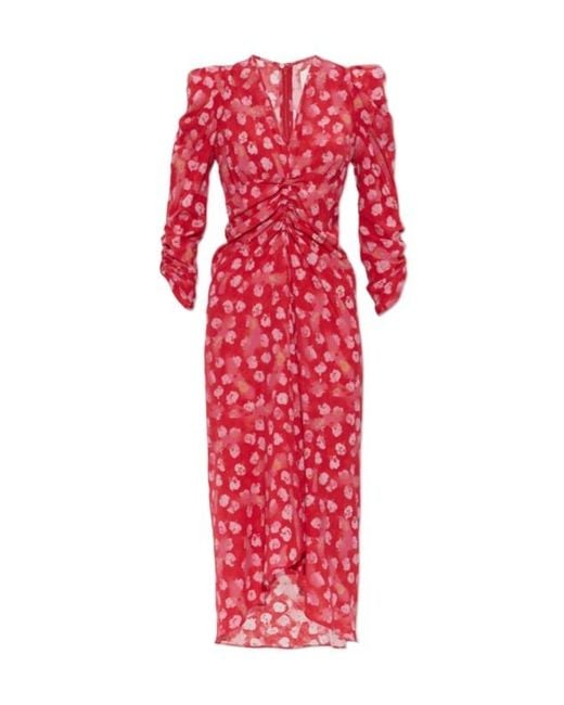 Isabel Marant Red V-Neck Short-Sleeve Dress