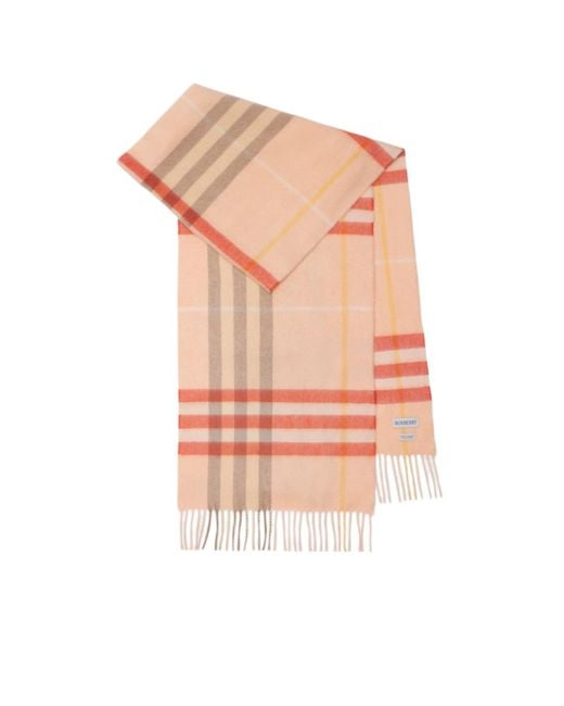Burberry Pink Checked Fringed-Edge Scarf