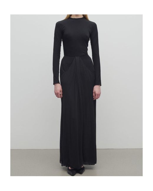 The Row Black Draped-Detail Maxi Dress