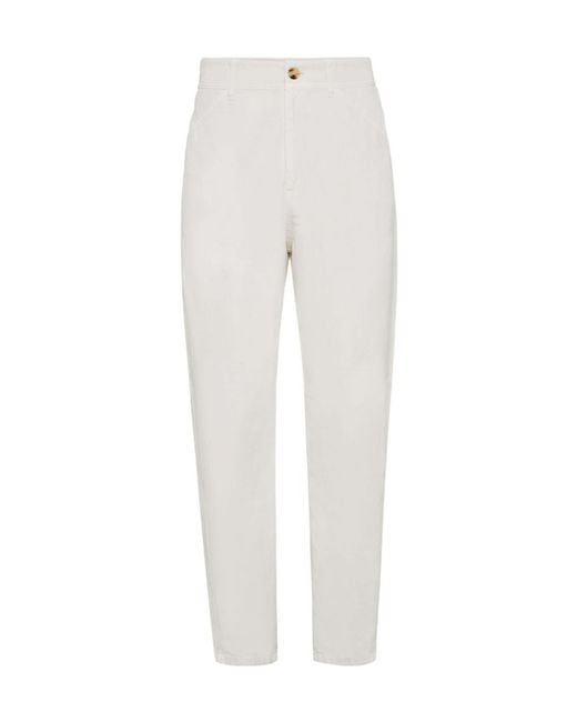 Brunello Cucinelli White Utility-Pocket Gabardine Trousers for men