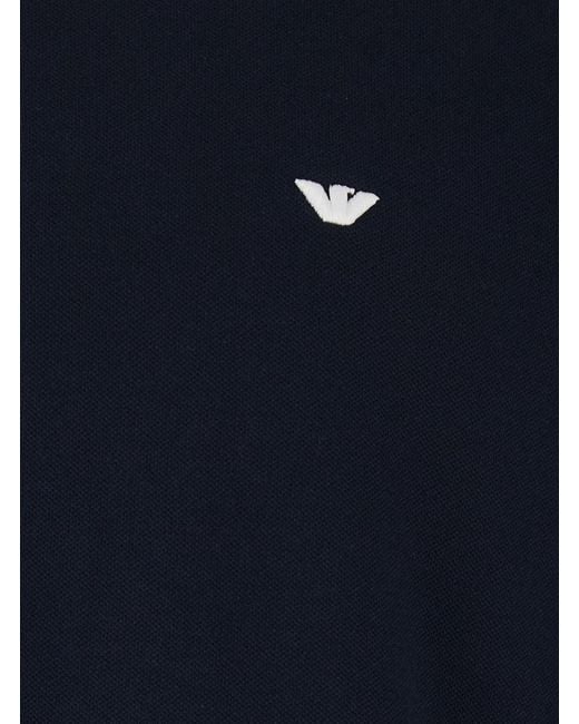 Emporio Armani Blue Logo Long-Sleeve Polo Shirt for men