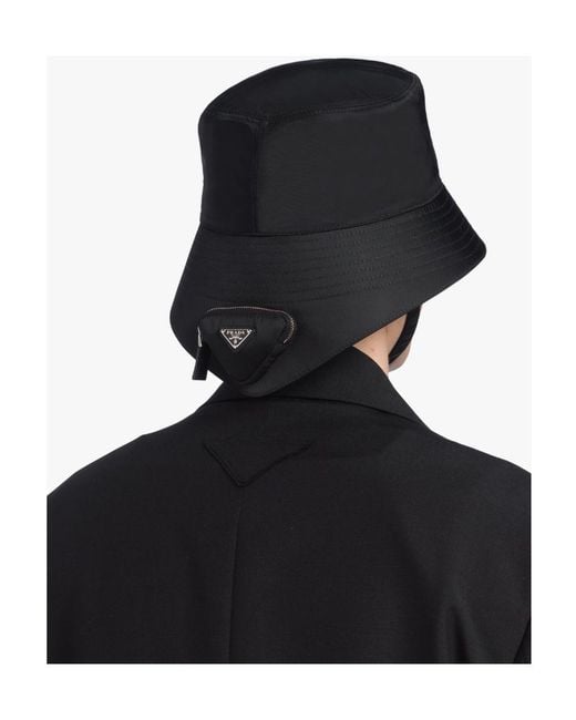 Prada Black Pouch Detailed Bucket Hat for men
