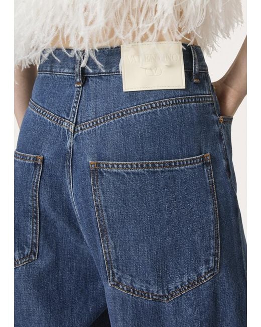 Valentino Blue Logo Patch Straight Leg Jeans