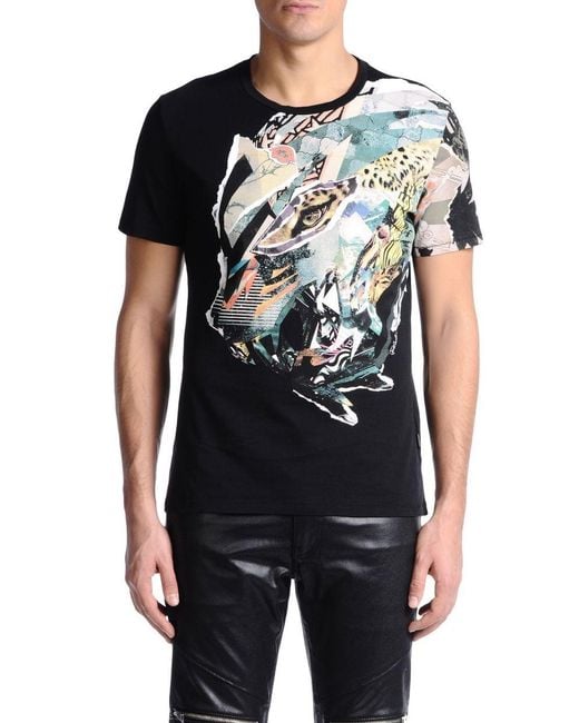 Just Cavalli Black Oversized Printed T-Shirt for men