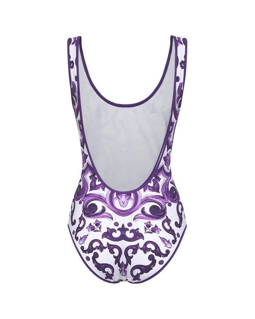 Dolce & Gabbana Purple Majolica Printed One-Piece Swimsuit